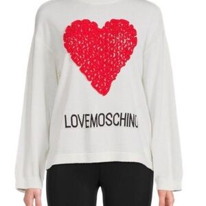 Love Moschino White Sweatshirt with Red Heart Appliqué